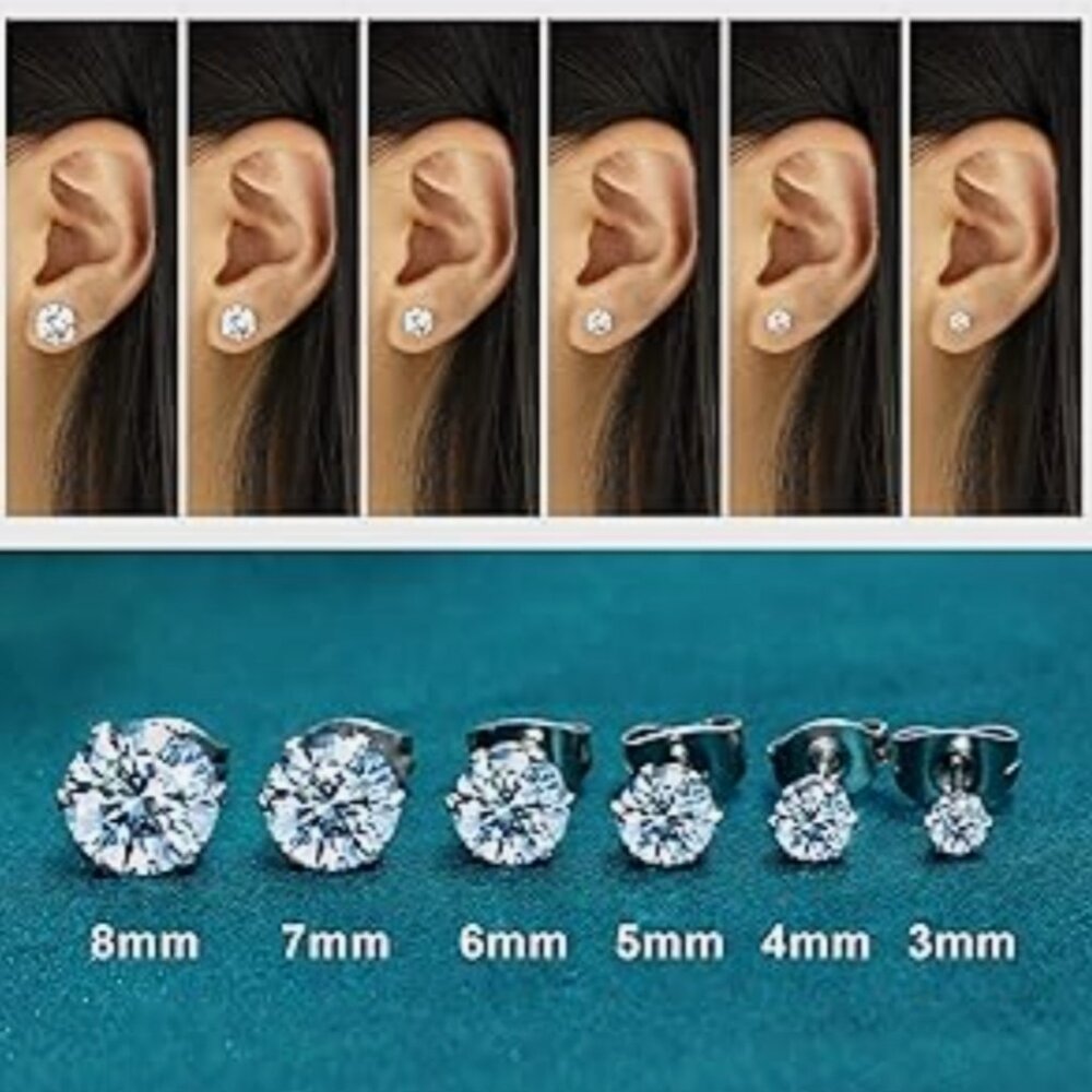 6 Set Stainless Steel Hypoallergenic Stud Earrings for Sensitive Ears
